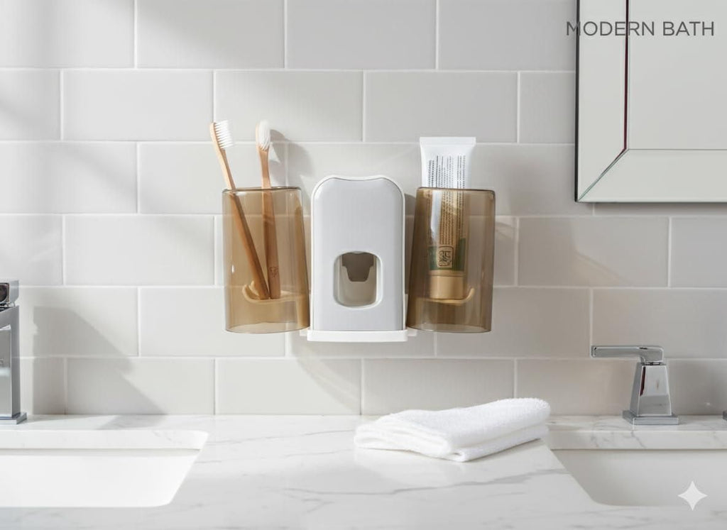 Wall-Mounted Toothbrush Holder with Dispenser Set
