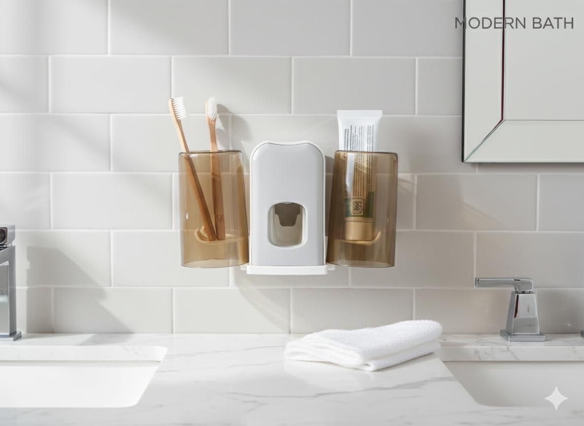Wall-Mounted Toothbrush Holder with Dispenser Set