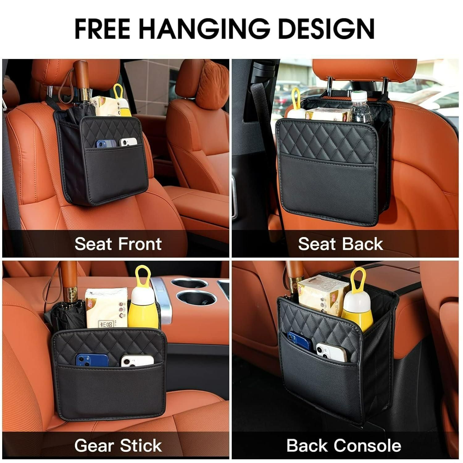 Car Seat Back Hanging Organizer Bag - PU Leather Storage Pocket