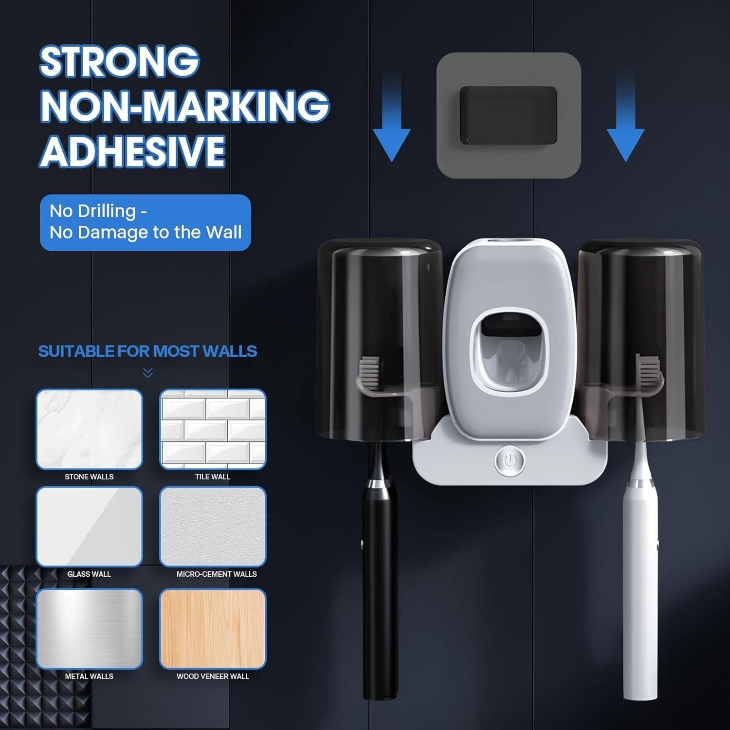 Wall-Mounted Toothbrush Holder with Dispenser Set