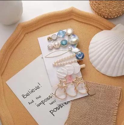 Celestial Pearl Hair Clip Set – Blue Glow Edit (7 Pc)