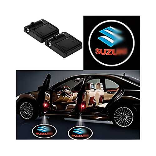 Car door step lights with Suzuki logo on a white background