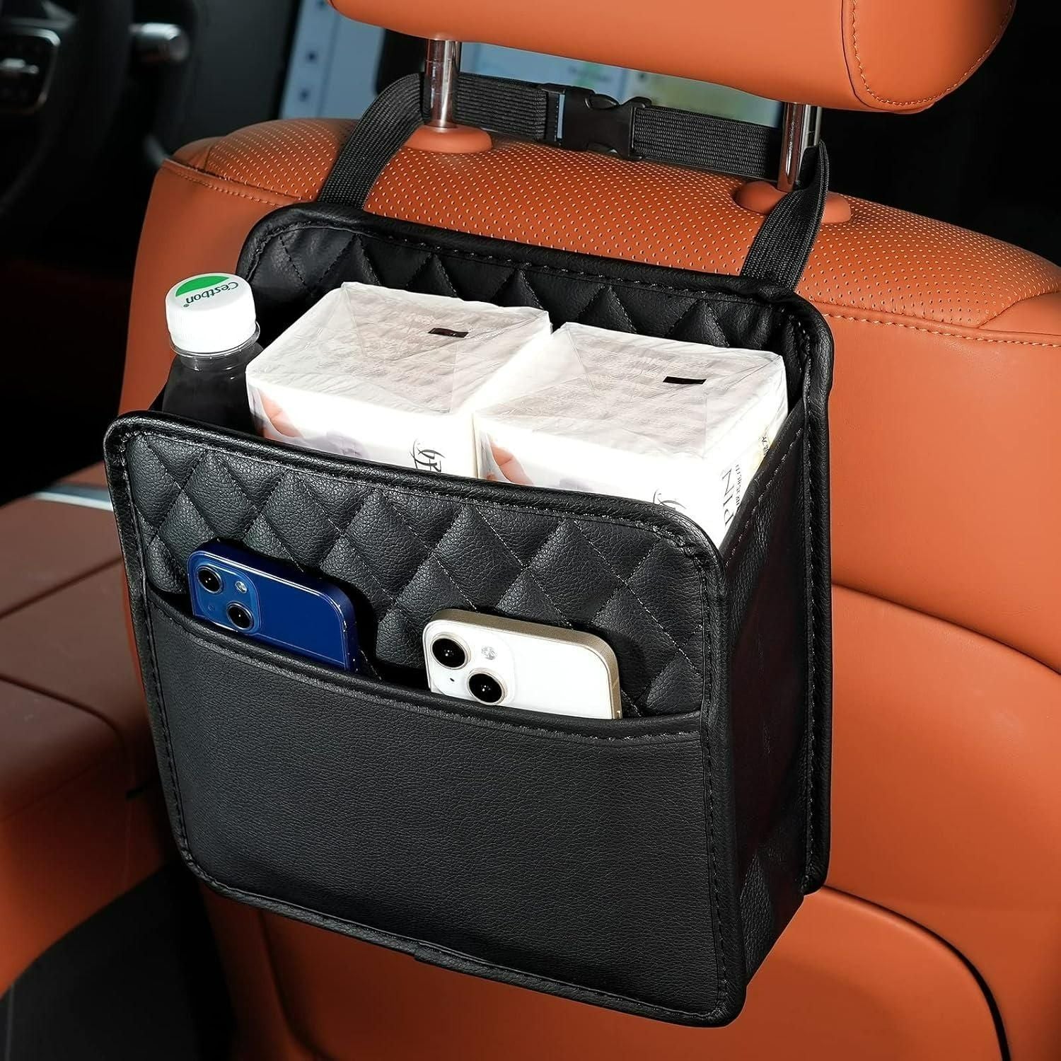Car Seat Back Hanging Organizer Bag - PU Leather Storage Pocket
