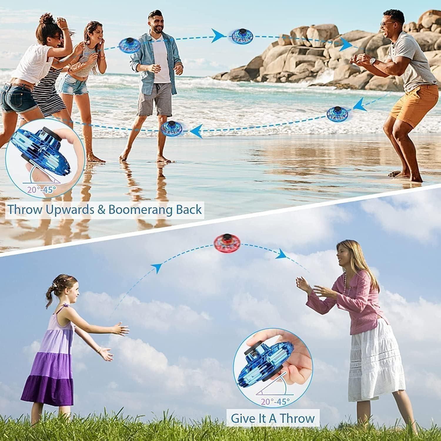 Rechargeable hover ball drone with boomerang feature