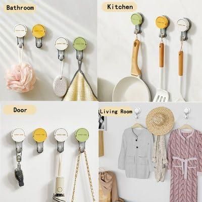 Set of hooks in different rooms including bathroom, kitchen, and living room.