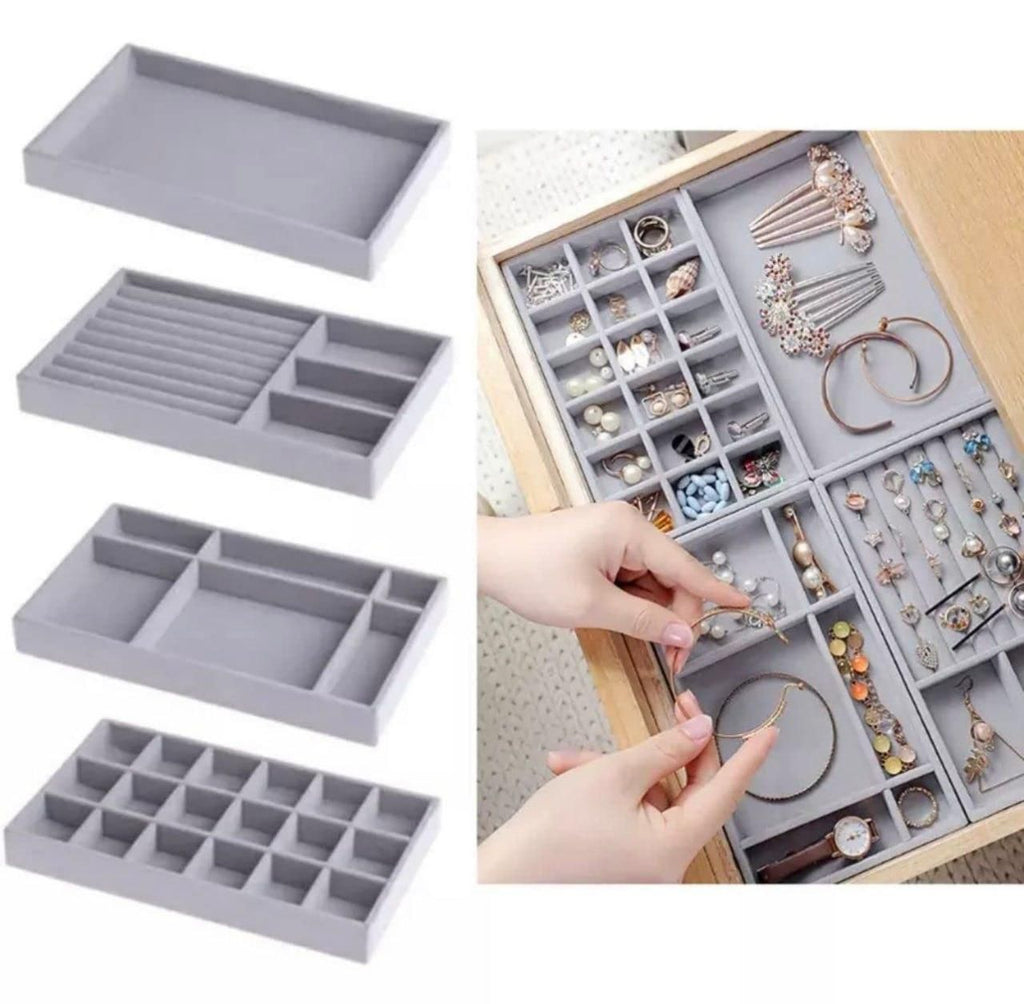 Jewellery Tray Organizer Set - 4 Pcs Adjustable Storage Trays