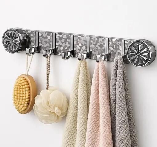 GeoGrip Wall Hook Rack – Sleek 6-Hook Organizer (1 Pc)