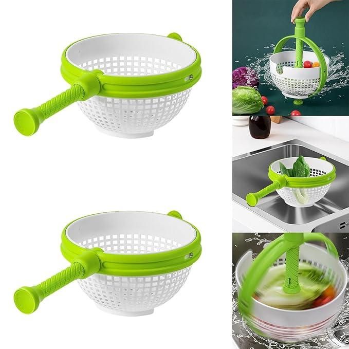 Spinning & Straining Salad Colander – Rotating Basket with Drain Holes & Non-Slip Handle (1 Pc)