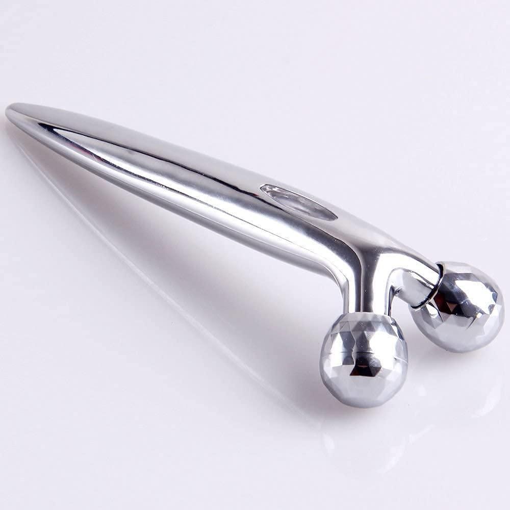 ABS Mini 3D Shape 360° Rotate Face Massage Roller – Steel Facial Slimming & Skin Lifting Tool
