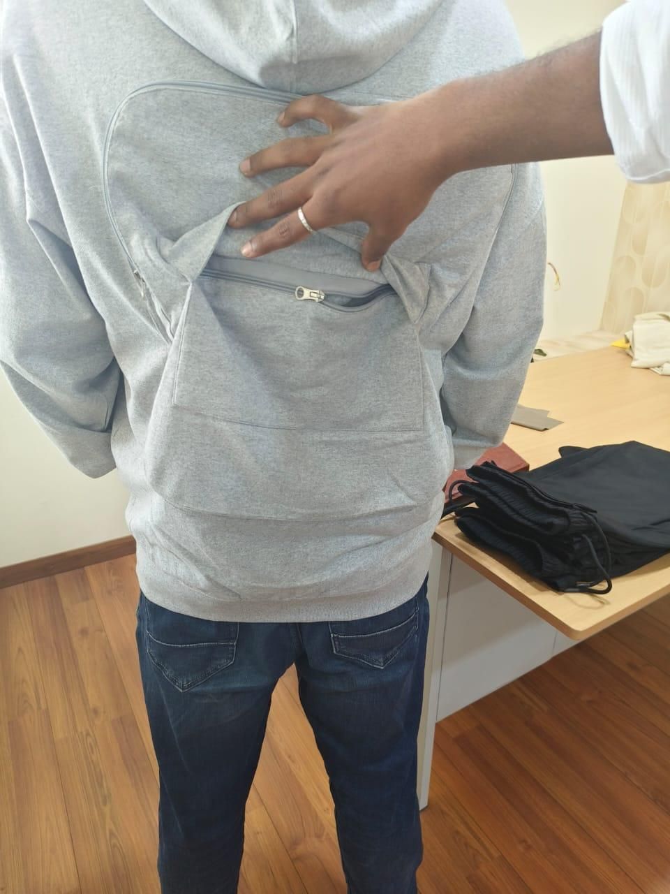 Men’s Solid Zip-Up Hoodie - Backpack Pocket Design