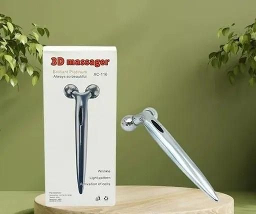 ABS Mini 3D Shape 360° Rotate Face Massage Roller – Steel Facial Slimming & Skin Lifting Tool