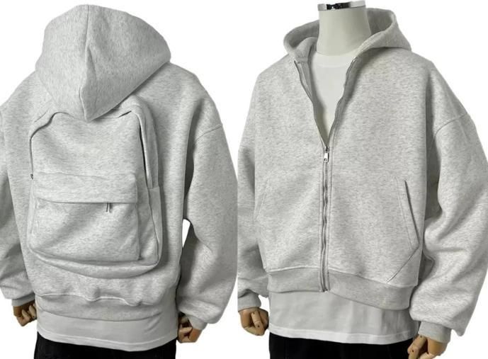 Men’s Solid Zip-Up Hoodie - Backpack Pocket Design
