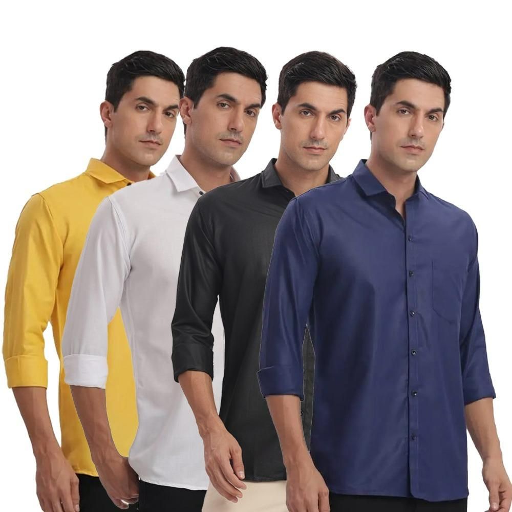 Pack of 4 Men's Slim Fit Solid Shirts – Full Sleeve, Smart Casual