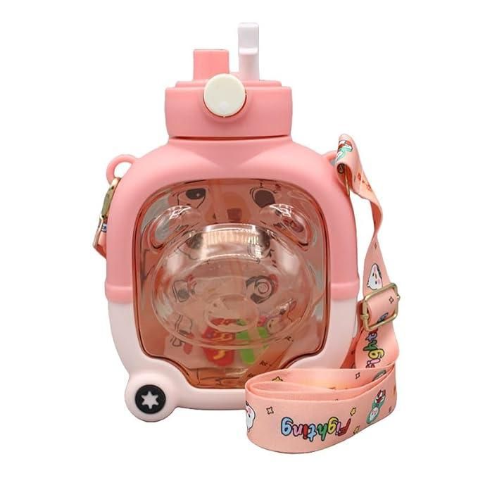 Cute Cartoon Sipper Water Bottle with Straw & Strap – Dual-Drink Magic Cup for Kids (1 Pc)