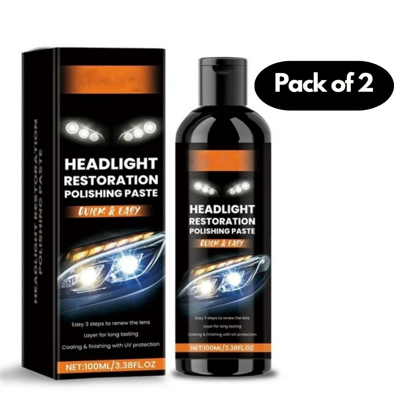 Pack of 2 headlight restoration polishing pastes with packaging on a white background