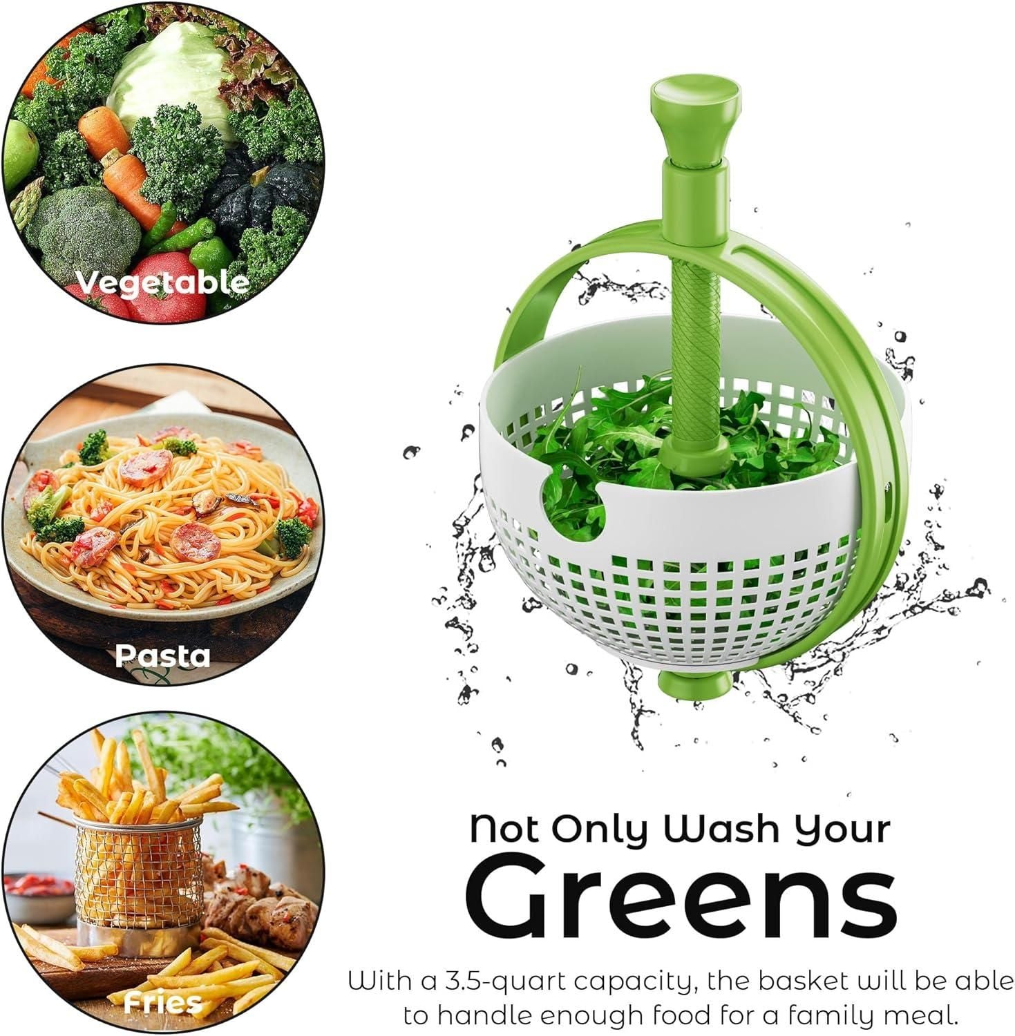 Spinning & Straining Salad Colander – Rotating Basket with Drain Holes & Non-Slip Handle (1 Pc)