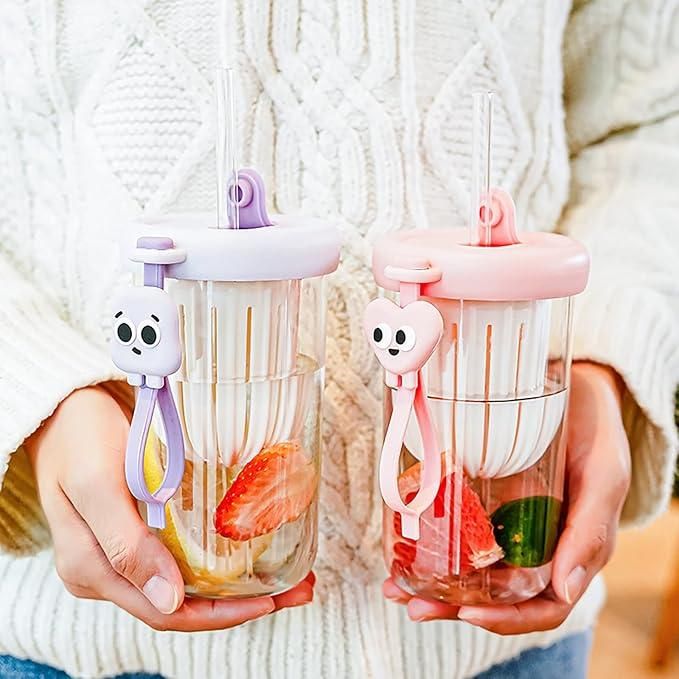 Glass Tumbler with Fruit Infuser Lid & Straw – Reusable Drink Cup for Smoothies, Juices & Iced Tea (1 Pc)