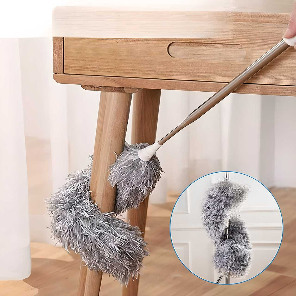 Flexible Long-Rod Fan Duster – Stainless Steel + Microfiber Glove (1 Pc)