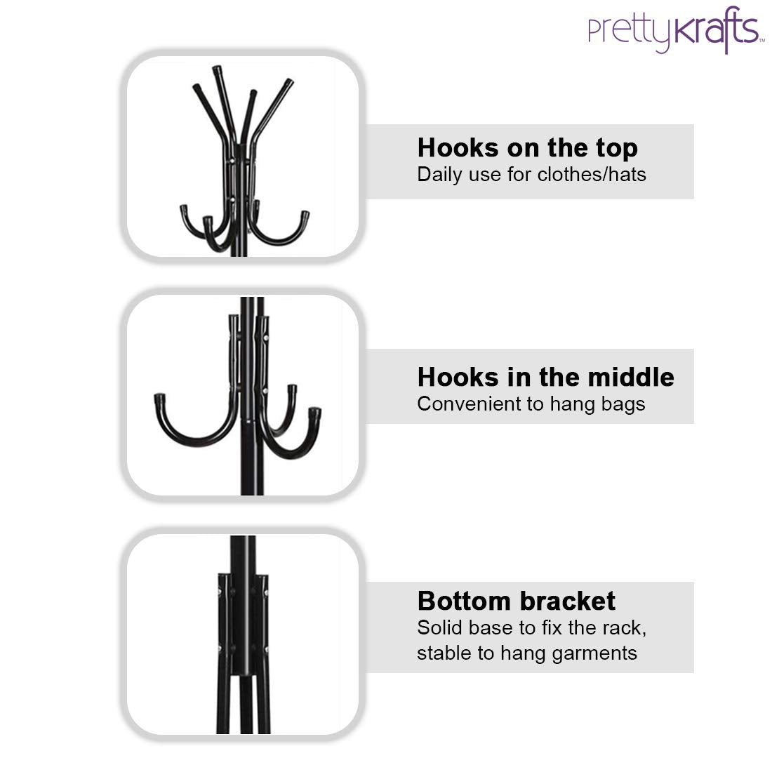 6-Hook Iron Coat & Clothes Stand – Sleek Matte Black Organizer (1 Pc)