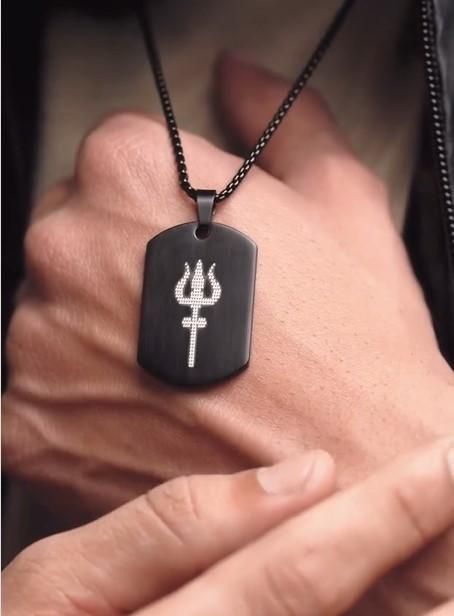 Trishool Tag Pendant – Matte Black Shiva Power Chain (1 Pc)