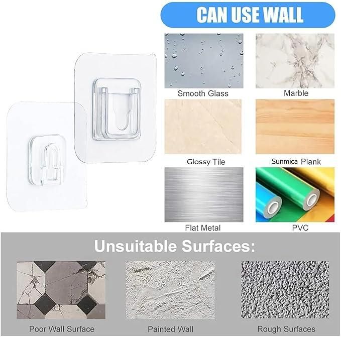 Clear Adhesive Wall Hooks Pack