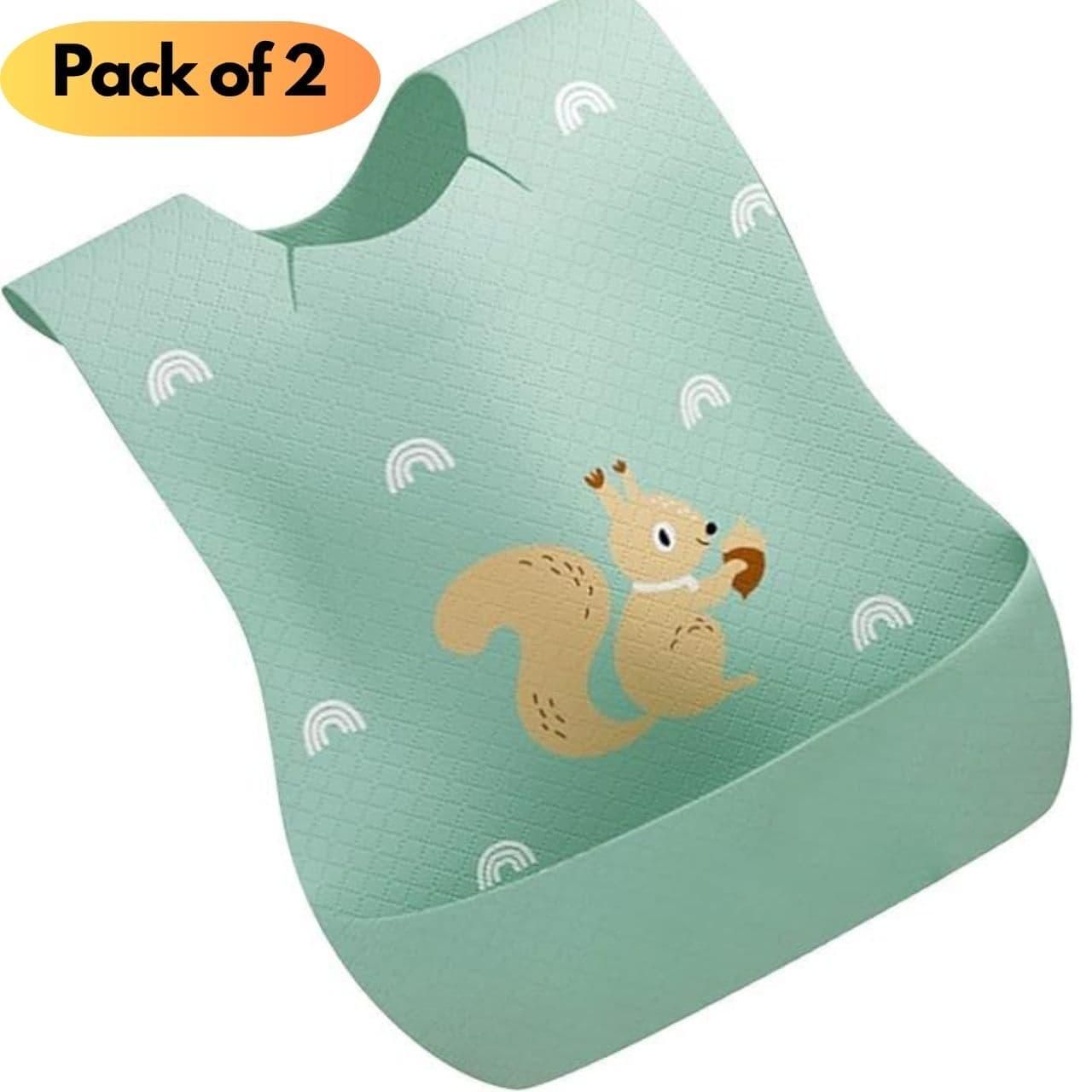 Green bib with a squirrel design and 'Pack of 2' text on a white background