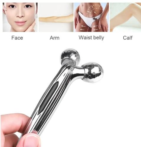 ABS Mini 3D Shape 360° Rotate Face Massage Roller – Steel Facial Slimming & Skin Lifting Tool