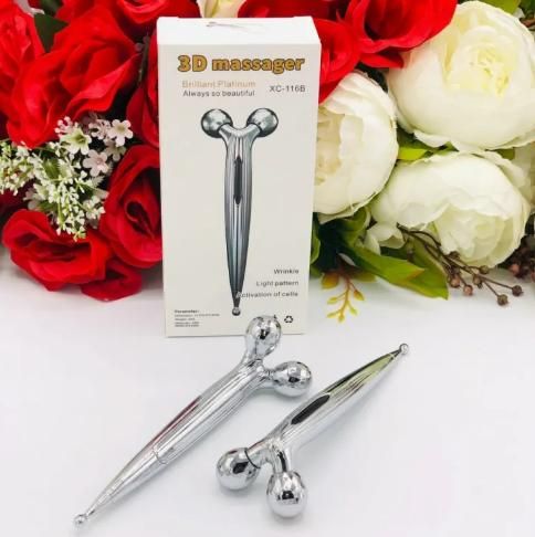 ABS Mini 3D Shape 360° Rotate Face Massage Roller – Steel Facial Slimming & Skin Lifting Tool