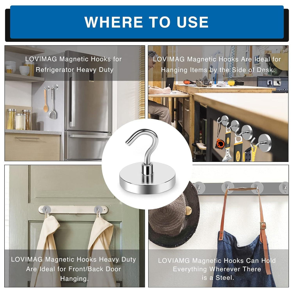 Magnetic Hooks (Pack of 4) – Heavy-Duty Stainless Steel for Kitchen, Office, and Storage Organization