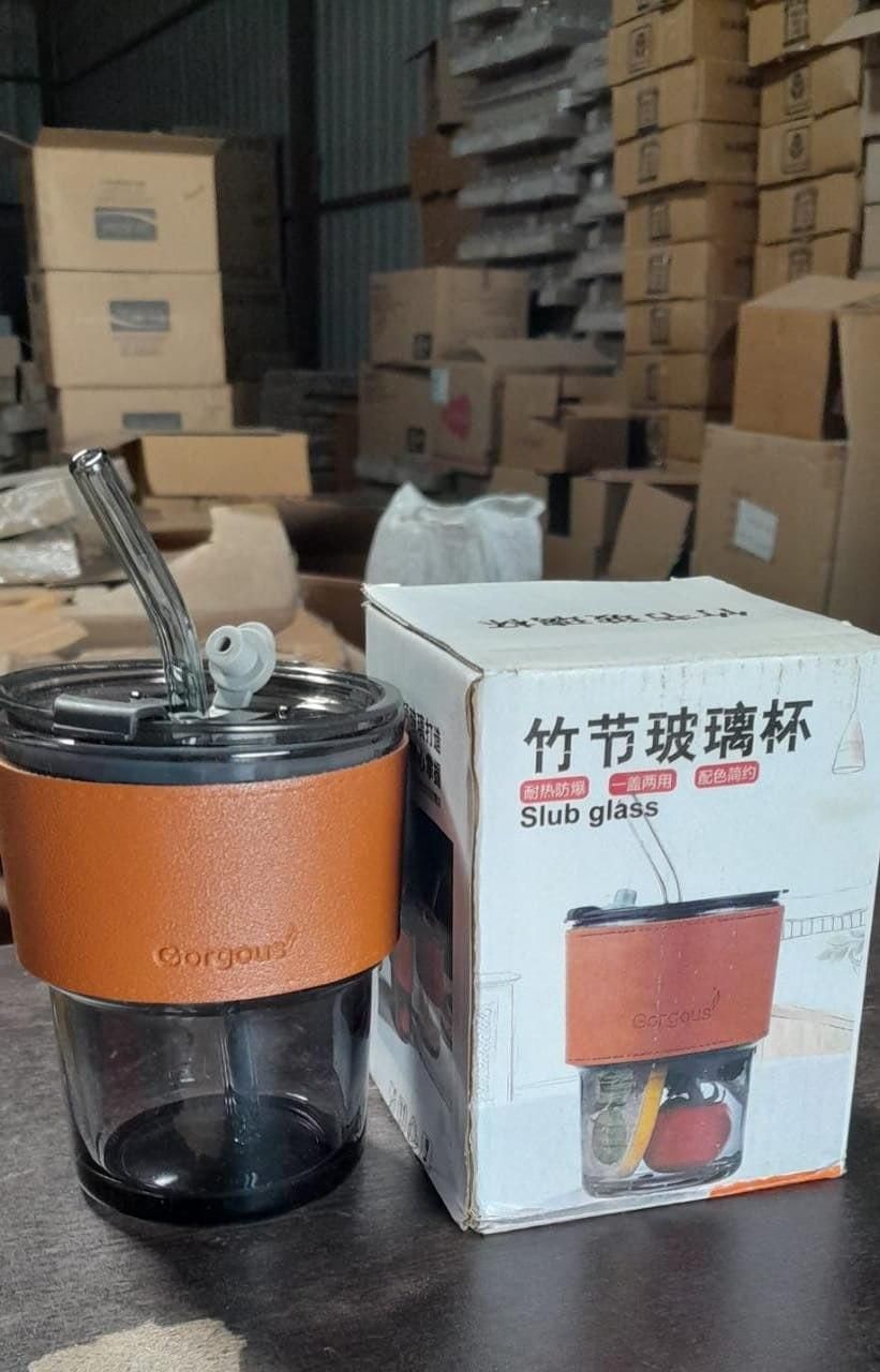 Glass Water Bottle with Straw - Thickened Insulated Drink Cup