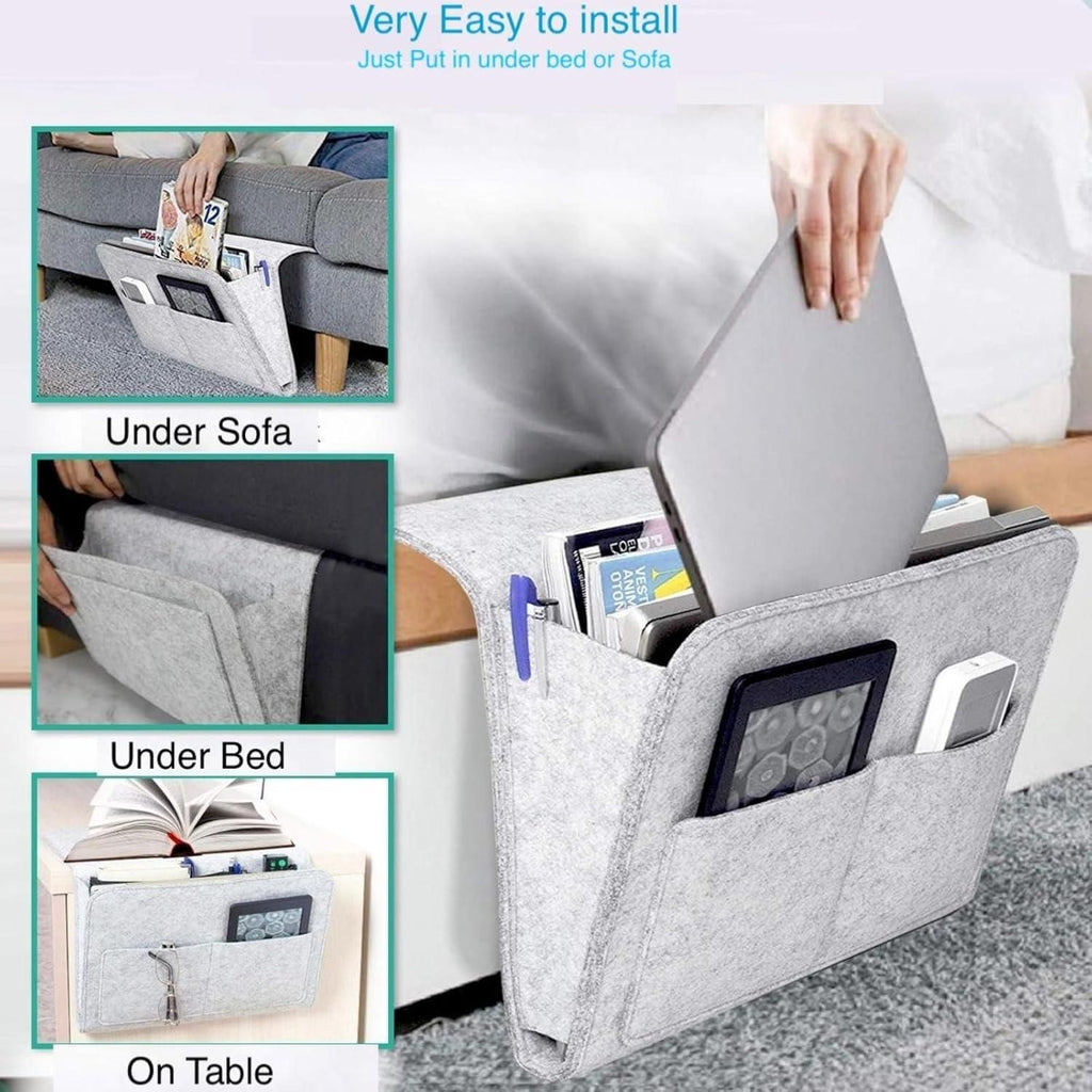 Bedside Storage Organizer – Multi-Pocket Felt Caddy for Books, Tablets, Glasses & Remotes (Assorted)