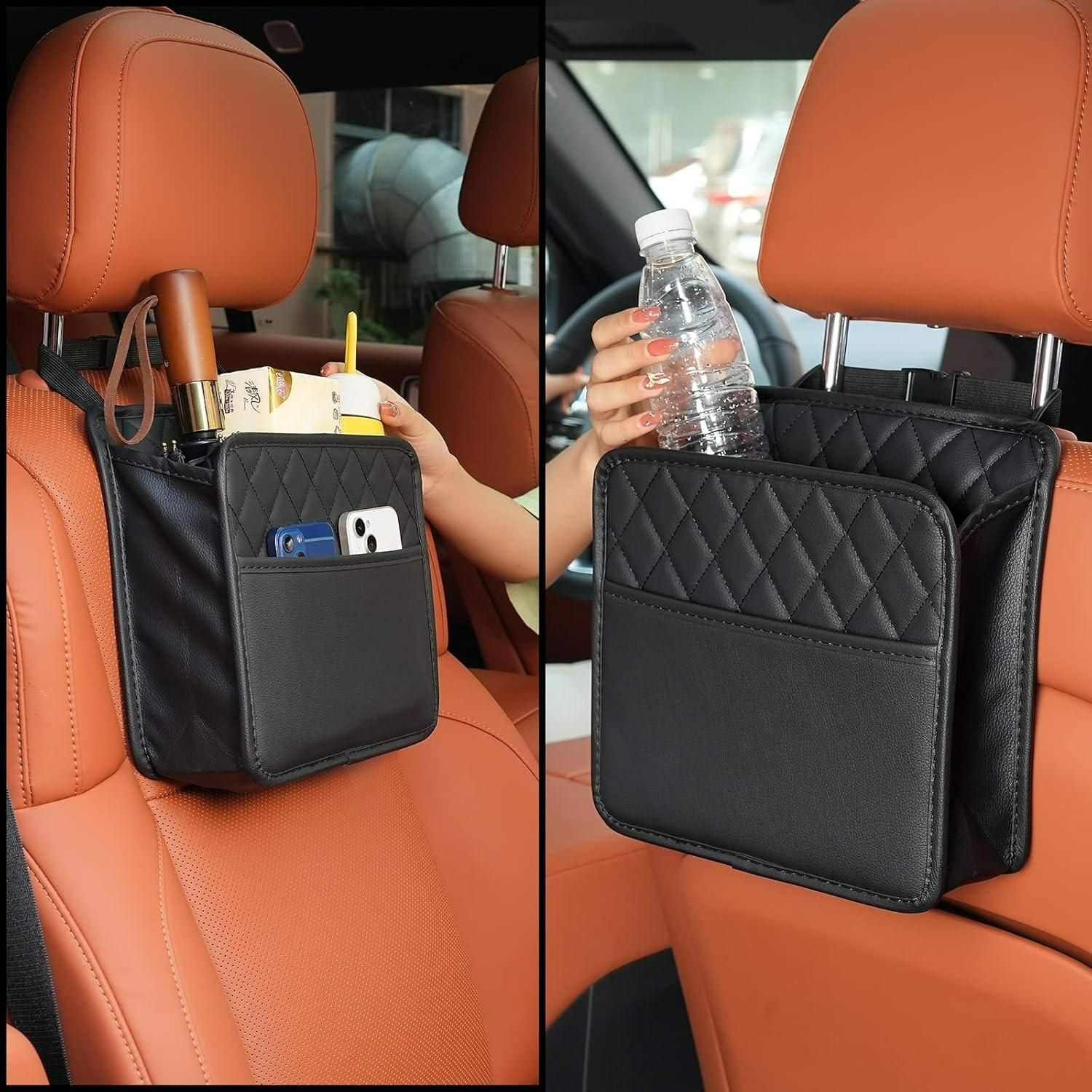 Car Seat Back Hanging Organizer Bag - PU Leather Storage Pocket
